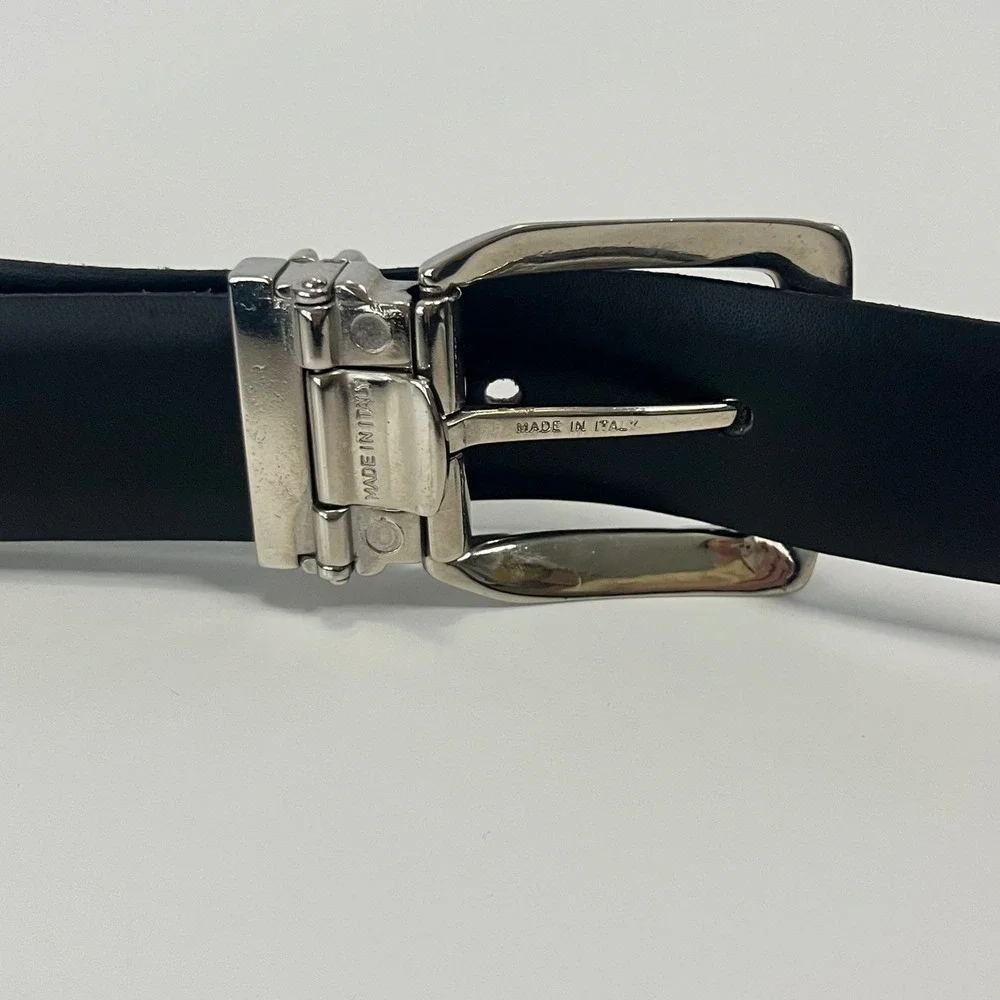 GB Made in Italy Mens Reversible Leather Belt Brown Black Silver Buckle Size 40